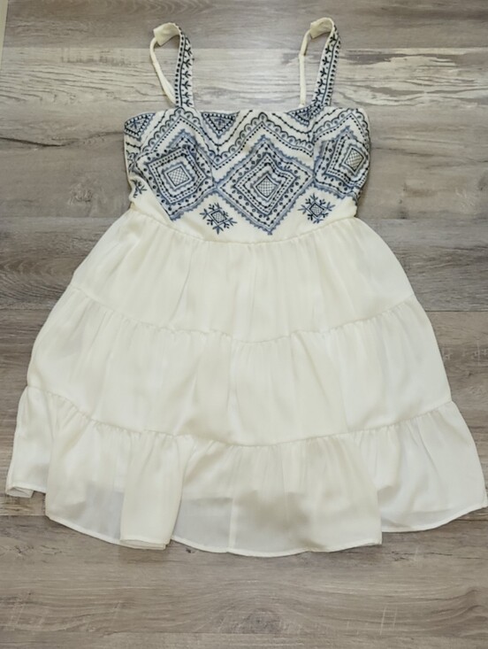 Francesca's Collections Dresses & Skirts - 🛍Francescas Chrystal Fit & Flare White & Blue Embroidered Mini Dress Womens Med